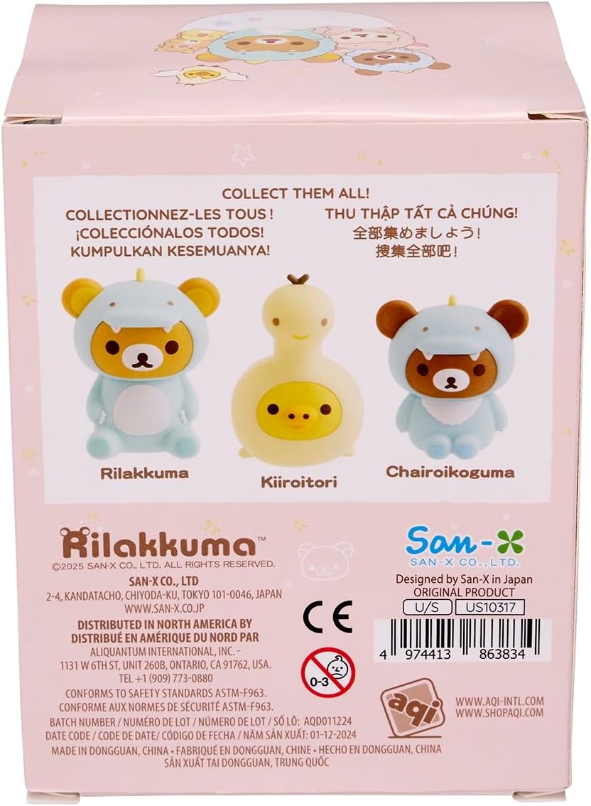 San-X Original Rilakkuma Plays with Dino Vinyl Figurine Toy – 3″ Chairoikoguma(Korilakkuma)