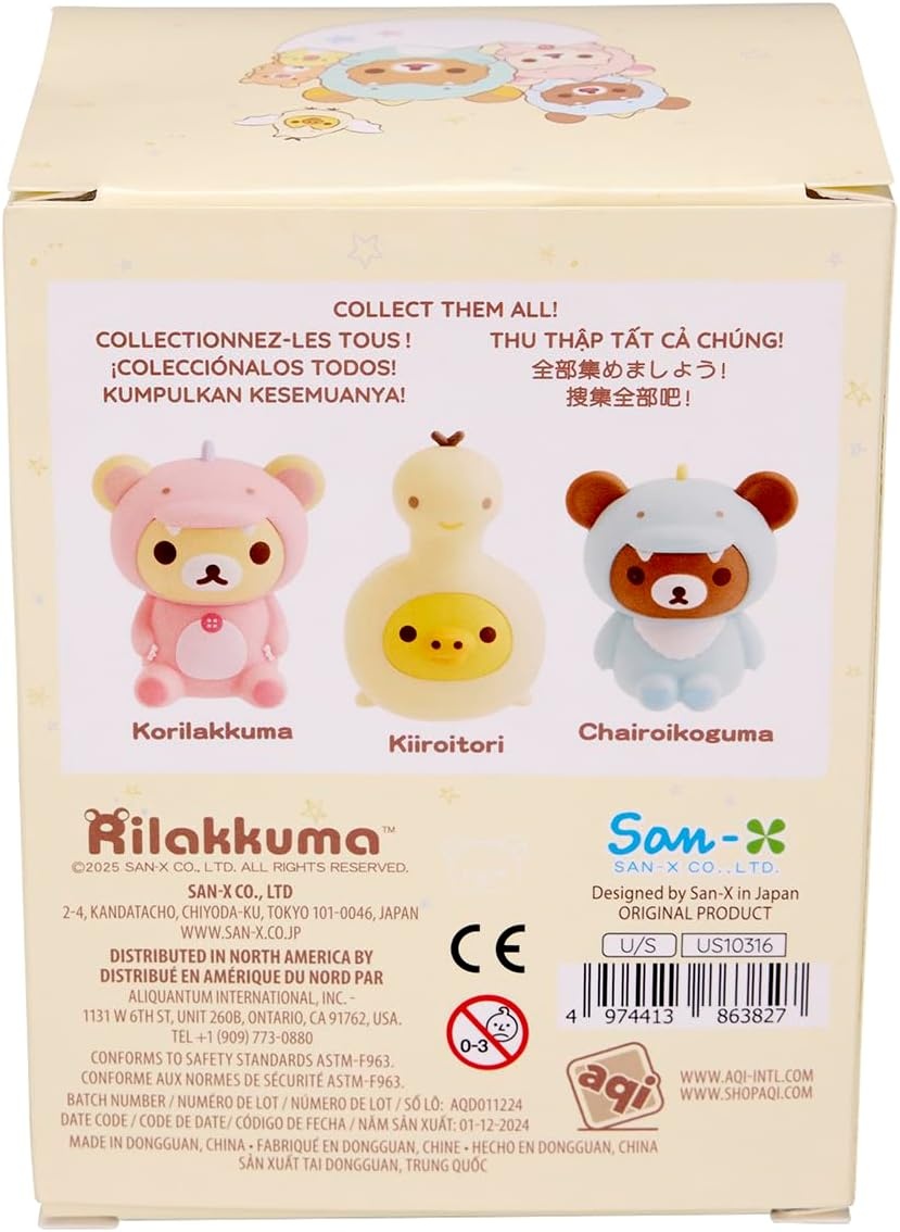 San-X Original Rilakkuma Plays with Dino Vinyl Figurine Toy – 3″ Chairoikoguma(Rilakkuma)