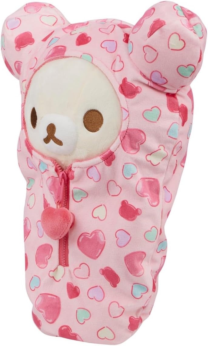 San-X Original Rilakkuma Hearts Sleeping Bag Plush – 15″ Rilakkuma(Korilakkuma)